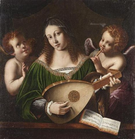 Bartolomeo Veneto - Titel Saint Cecilia with two putti (467x480, 43Kb)